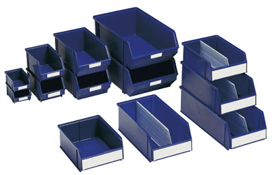 Egymásra rakható tároló, PP, kék, SzxMéxM kívül 310x500x180 mm, VE 8 darab