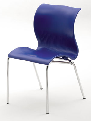Egymásra rakható szék, műanyag felület, szabadon lengő háttámla, Váz anyaga: krómozott kerek acélcső, Színe: kék