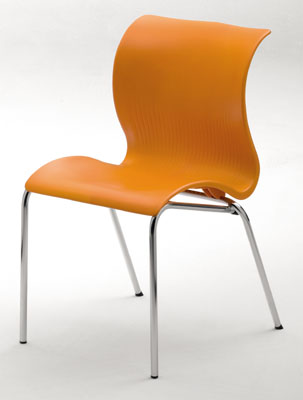 Egymásra rakható szék, műanyag felület, szabadon lengő háttámla, Váz anyaga: krómozott kerek acélcső, Színe: narancssárga