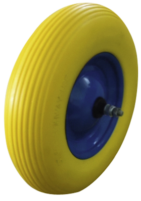 Kiegészítő elemek talicskához: PU- kerék, acél-felni színe: kék, abroncs színe: sárga, Rillen-profil