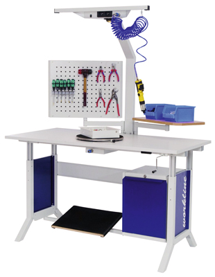 Workline munkahely-rendszer, alap-asztal, 1500 mm-es, asztallap melamíngyanta bevonatú forgácslapból, SzxMéxM: 1500x750x25 mm, fokozatmentes magassságállítás 735-1100 mm között