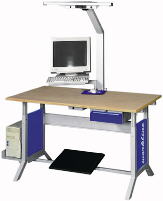 Workline munkahely-rendszer, alap-asztal, 1500 mm-es, asztallap bükk multiplex-lapból, SzxMéxM: 1500x750x25 mm, fokozatmentes magassságállítás 735-1100 mm között