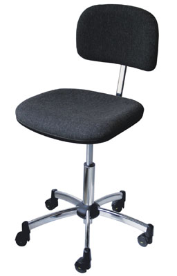 Munkahelyi szék, ESD, Lábkereszt + rugó anyaga: krómozott acél, Ülőke: antracit színű szövet, Magassága: 420-640 mm, alul: görgők