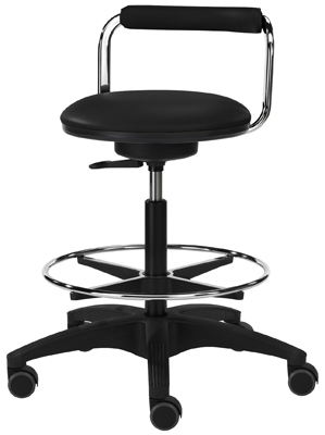 Irodai zsámoly, egészségügyi zsámoly, ülőke átmérő x M: 420x480-650mm, 3D-kivitel, hát-kengyel, láb-gyűrű, színe: fekete