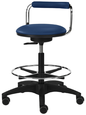 Irodai zsámoly, egészségügyi zsámoly, ülőke átmérő x M: 420x480-650mm, 3D-kivitel, hát-kengyel, láb-gyűrű, színe: kék
