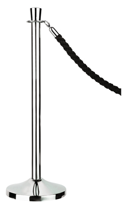 Elzáró-zsinór tartóoszlop, krómozott kivitel, fekete Nylon-zsinórral, M: 950 mm, talp átmérő: 320 mm, súly: 12,5 kg
