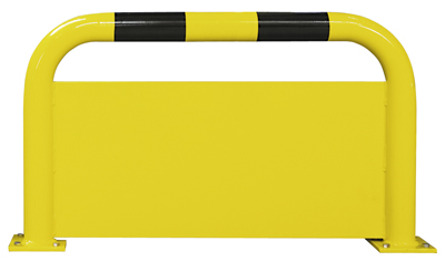 MORION ütközés-védő kengyel, alájárás védelemmel, anyaga: 76/3,0 mm-es kerek cső, ívelt, lecsavarozandó, méret: 600/1000 mm, bevonatos, színe: sárga fekete csíkokkal