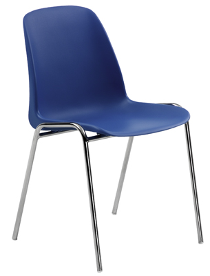 Egymásba rakható székek, egyben az ülőke és háttámla, anyaga: műanyag, színe: kék, ülőke és háttámla kárpit nélkül, 2 db/csomag, váz: krómozott