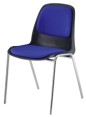 Egymásra rakható szék, zárt műanyagbevonattal,  fekete , Ülés-/háttámla huzat kék, hengercső váz