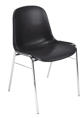Egymásba rakható szék, anyaga: zárt műanyag, színe: fekete, krómozott váz, ülőke SzxMéxM: 440x400x475 mm, össz.M: 807 mm
