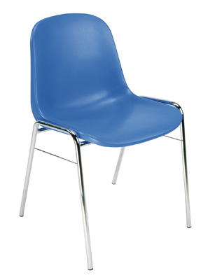 Egymásba rakható szék, anyaga: zárt műanyag, színe: kék, krómozott váz, ülőke SzxMéxM: 440x400x475 mm, össz.M: 807 mm