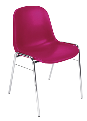 Egymásba rakható szék, anyaga: zárt műanyag, színe: piros, krómozott váz, ülőke SzxMéxM: 440x400x475 mm, össz.M: 807 mm