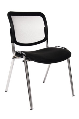 Vendég szék, egymásra rakható, Támla: háló betétes fekete, Ülőke: fekete, Össz. magasság: 860 mm, Ülőke Sz x Mé x M: 470x430x450 mm, Állvány: krómozott ovális cső, 4 db/csomag
