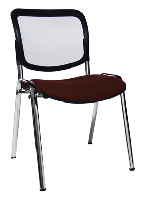 Vendég szék, egymásra rakható, Támla: háló betétes fekete, Ülőke: bordó, Össz. magasság: 860 mm, Ülőke Sz x Mé x M: 470x430x450 mm, Állvány: krómozott ovális cső, 4 db/csomag