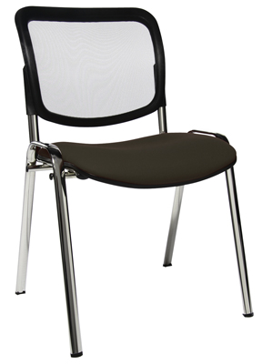 Vendég szék, egymásra rakható, Támla: háló betétes fekete, Ülőke: barna, Össz. magasság: 860 mm, Ülőke Sz x Mé x M: 470x430x450 mm, Állvány: krómozott ovális cső, 4 db/csomag
