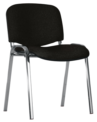 Egymásra rakható szék, Állvány anyaga: krómozott ovális cső, Háttámla: fekete műanyag, Támla/ülőke huzata: fekete, 4 db/csomag
