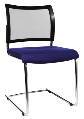 Szabadonlengő szék, Támla: háló betétes fekete, Ülőke: kék, Össz. magasság: 800 mm, Ülőke Sz x Mé x M: 470x440x460 mm, Állvány: krómozott kerek cső