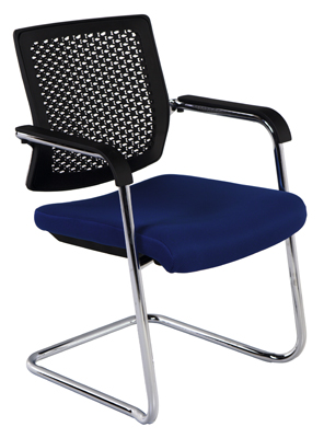 Vendég-szék, ülőke SzxMéxM: 470x500x440 mm, össz M: 870 mm, szabadon lengő,  krómozott váz, ülőke-/háttámla kárpit: kék szövet, 2 db/csomag