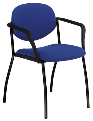 Egymásra rakható szék, acélcső váz  fekete, Ülés-/háttámla huzat kék, kartámasszal