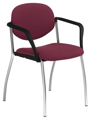 Egymásra rakható szék, acélcső váz  krómozott, Ülés-/háttámla huzat bordó, kartámasszal