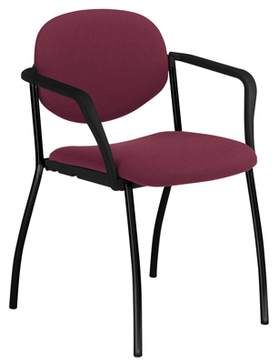 Egymásra rakható szék, acélcső váz  fekete, Ülés-/háttámla huzat bordó, kartámasszal