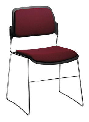 Egymásra rakható szék, Anyaga: fekete műanyag, Támla magasság: 390 mm, Ülőke Sz x Mé x M: 400x460x435 mm, krómozott csúszótalp állvány, piros párnázás + háttámla párna, 2 db/csomag