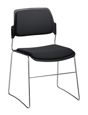 Egymásra rakható szék, Anyaga: fekete műanyag, Támla magasság: 390 mm, Ülőke Sz x Mé x M: 400x460x435 mm, krómozott csúszótalp állvány, szürke párnázás + háttámla párna, 2 db/csomag