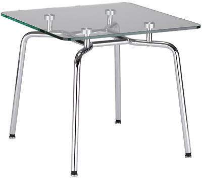 Hello kisasztal, SzxMéxM: 550x550x460 mm, asztallap: üveg, krómozott négylábú állványon