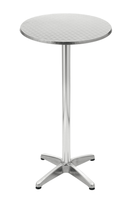Vendéglői-asztal, O x M: 600x1150 mm, Anyaga: alumínium, kerek asztallap anyaga: nemesacél