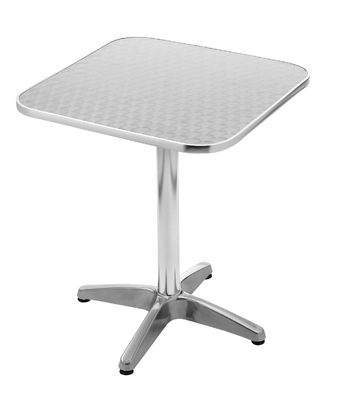 Vendéglői-asztal, Sz x Mé x M: 600x600x720 mm, Anyaga: alumínium, szögletes asztallap anyaga: nemesacél