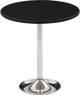 Asztal tányértalppal - átmérő: 380 mm, krómozott acélcső vázzal, ma: 740 mm,  kerek 25 mm vastag asztallappal - átmérő: 700 mm, asztallap/perem: fekete