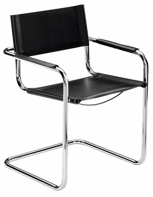 Szabadon lengő szék, kartámlával, ülés és háttámla bőrből, színe: fekete, 2 db/csomag