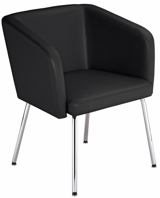 Vendég-fotel, ülés SzxMéxM: 490x450x470 mm, párnázott, műbőr kárpit, színe: fekete, krómozott 4-lábú állvány