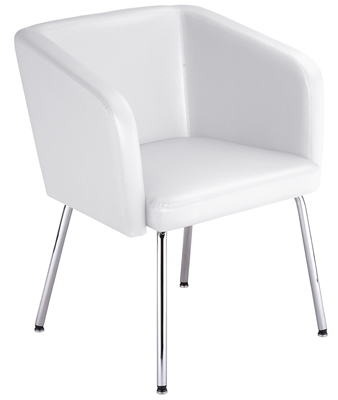 Vendég-fotel, ülés SzxMéxM: 490x450x470 mm, párnázott, műbőr kárpit, színe: fehér, krómozott 4-lábú állvány