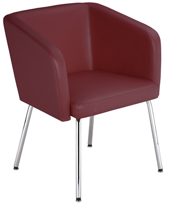 Vendég-fotel, ülés SzxMéxM: 490x450x470 mm, párnázott, műbőr kárpit, színe: piros krómozott 4-lábú állvány