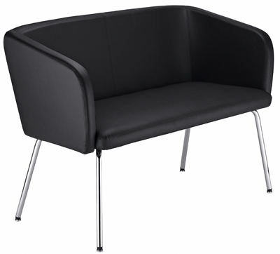2-üléses vendég-kanapé, ülés SzxMéxM: 980x450x470 mm, párnázott, műbőr kárpit, színe: fekete, krómozott 4-lábú állvány