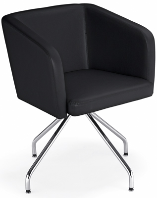 Vendég-fotel, ülés SzxMéxM: 490x450x470 mm, párnázott, műbőr kárpit, színe: fekete, krómozott 4-lábú állvány forgó-mechanikával