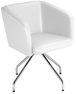 Vendég-fotel, ülés SzxMéxM: 490x450x470 mm, párnázott, műbőr kárpit, színe: fehér, krómozott 4-lábú állvány forgó-mechanikával