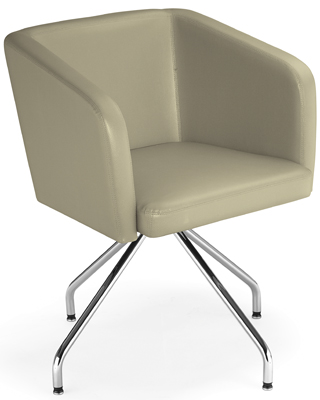 Vendég-fotel, ülés SzxMéxM: 490x450x470 mm, párnázott, műbőr kárpit, színe: krém, krómozott 4-lábú állvány forgó-mechanikával