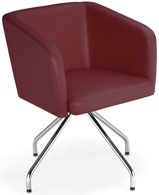 Vendég-fotel, ülés SzxMéxM: 490x450x470 mm, párnázott, műbőr kárpit, színe: piros, krómozott 4-lábú állvány forgó-mechanikával