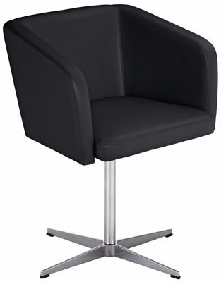 Vendég-fotel, ülés SzxMéxM: 490x450x470 mm, párnázott, műbőr kárpit, színe: fekete, krómozott 4-ágú talpkeresztes állvány forgó-mechanikával