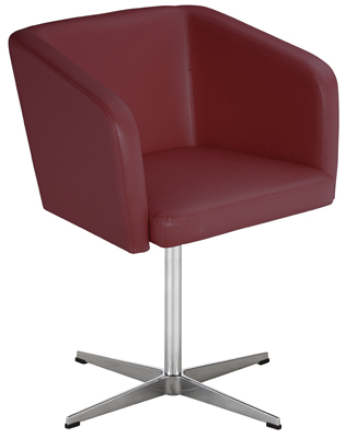 Vendég-fotel, ülés SzxMéxM: 490x450x470 mm, párnázott, műbőr kárpit, színe: piros, krómozott 4-ágú talpkeresztes állvány forgó-mechanikával