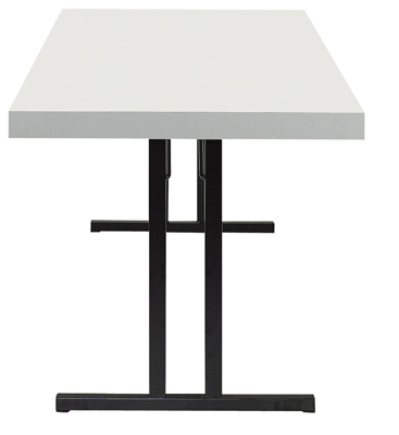 Összecsukható asztal, anyaga: négyszögcső, SzxMéxM: 1600x800x720 mm, kettős-T lábú váz, asztallap: melamíngyanta bevonatú dupla peremmel 65 mm-es, színe: bükk