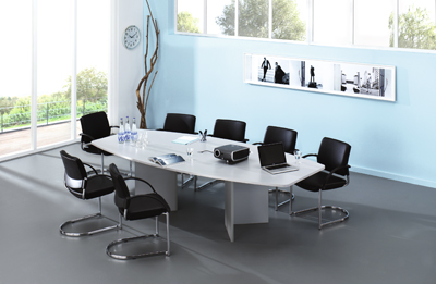 Konferencia-asztal, SzxMéxM: 780/1300x2800x745 mm, asztallap színe: világosszürke, váz anyaga: fa, színe: ezüst