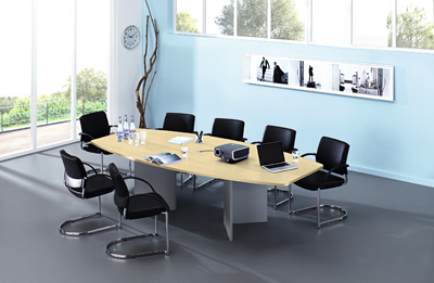 Konferencia-asztal, SzxMéxM: 780/1300x2800x745 mm, asztallap színe: juhar, váz anyaga: fa, színe: ezüst