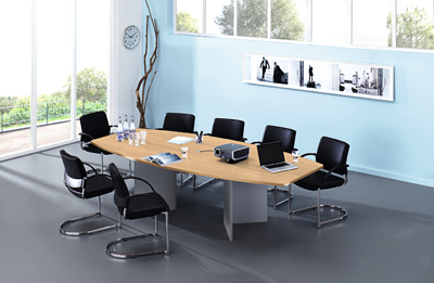Konferencia-asztal, SzxMéxM: 780/1300x2800x745 mm, asztallap színe: bükk, váz anyaga: fa, színe: ezüst