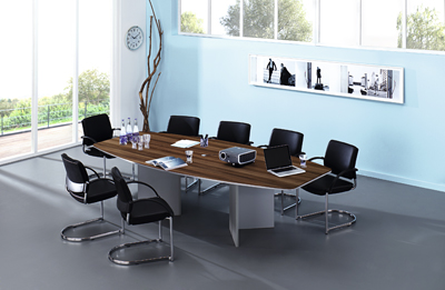 Konferencia-asztal, SzxMéxM: 780/1300x2800x745 mm, asztallap színe: szilva, váz anyaga: fa, színe: ezüst