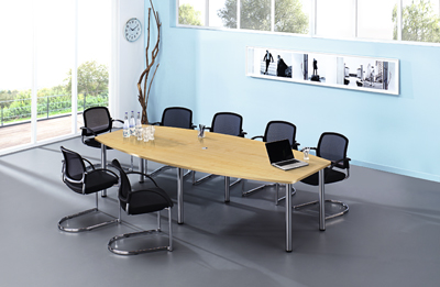 Konferencia-asztal, SzxMéxM: 780/1300x2800x745 mm, asztallap színe: juhar, váz anyaga: 6 db krómozott láb
