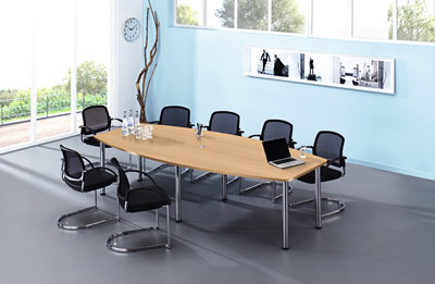Konferencia-asztal, SzxMéxM: 780/1300x2800x745 mm, asztallap színe: bükk, váz anyaga: 6 db krómozott láb