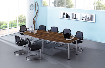 Konferencia-asztal, SzxMéxM: 780/1300x2800x745 mm, asztallap színe: szilva, váz anyaga: 6 db krómozott láb